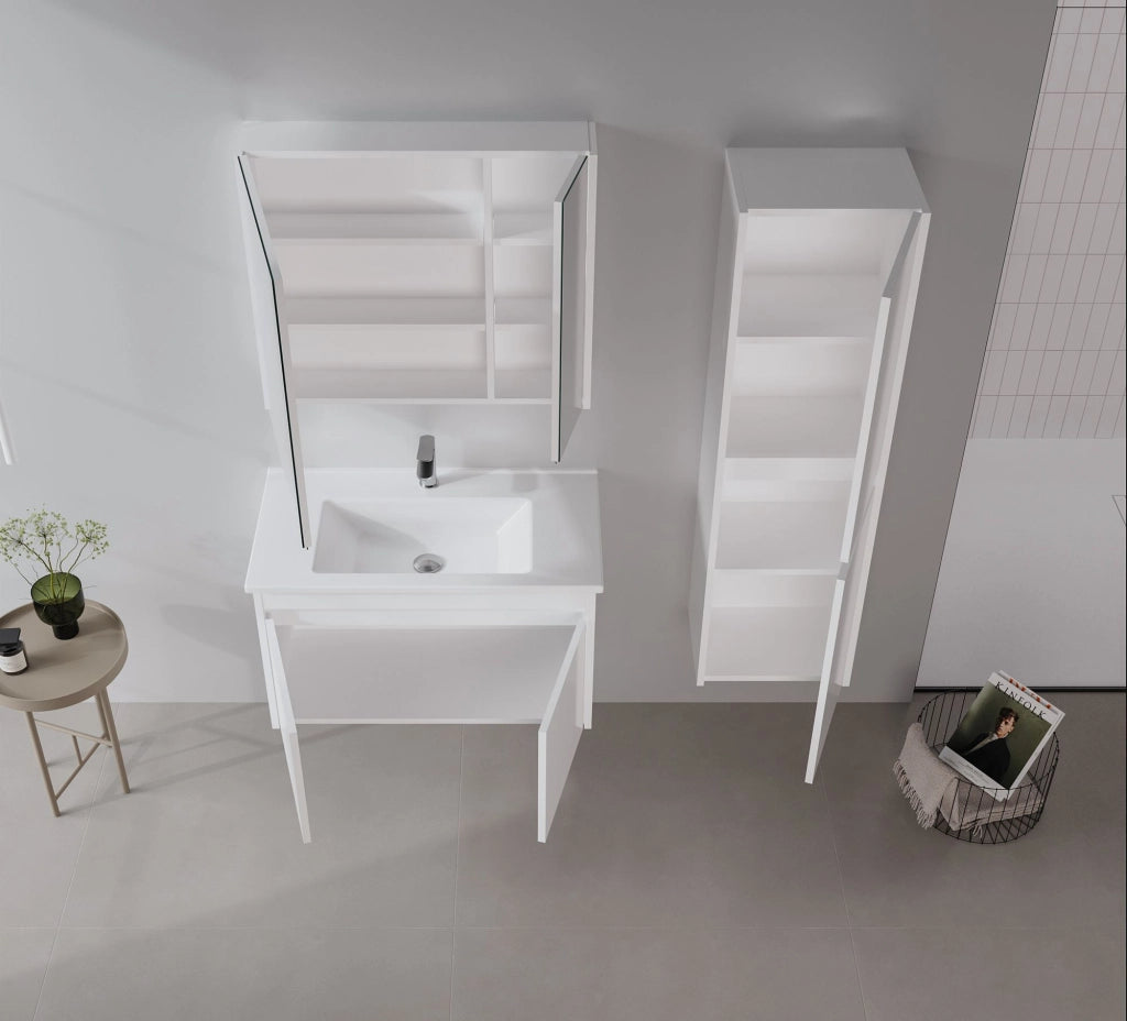 Mobile da bagno con specchio "Arno 80" - 79 x 16 x 66 cm - Bianco