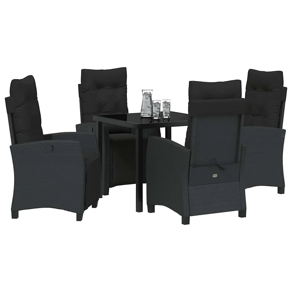 Set da Pranzo per Giardino con cuscino 5 pcs Nero polyrattan 3380422
