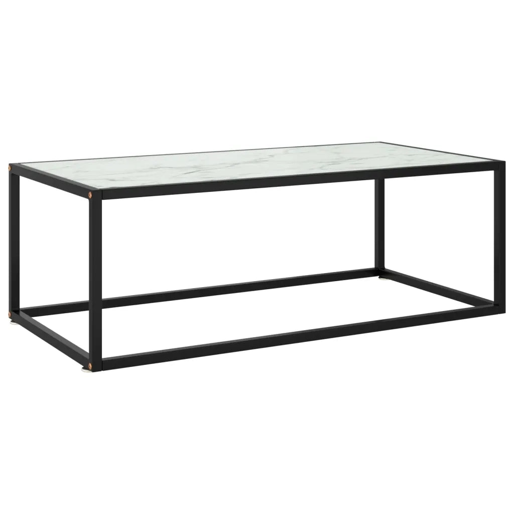 Tavolino da Salotto Nero con Vetro Marmo Bianco 100x50x35 cm  cod mxl 10349