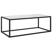 Tavolino da Salotto Nero con Vetro Marmo Bianco 100x50x35 cm  cod mxl 10349