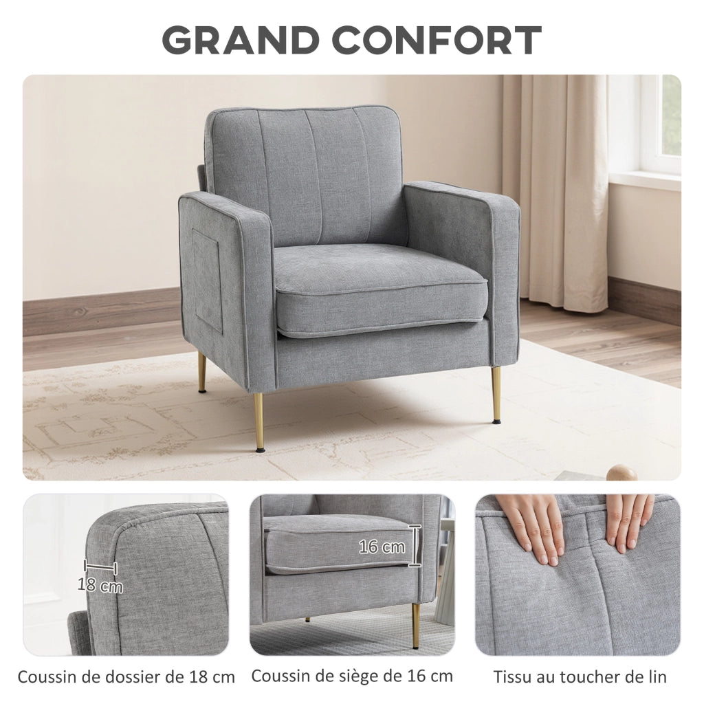 Poltrona in tessuto reclinabile con braccioli e tasche laterali ¨C Zephmum ¨C Grigio scuro