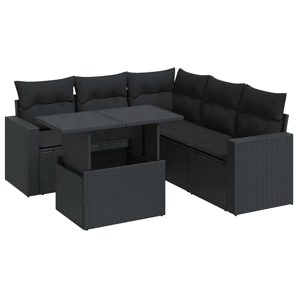 Set Divano da Giardino 6 pz con Cuscini Nero in Polyrattan 3326316