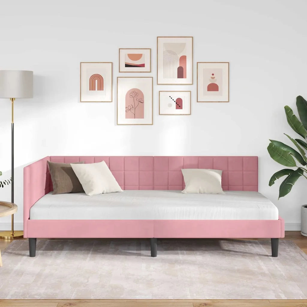 Letto singolo | Letto per adulti | Cornice del letto ad angolo Rosa 100 cm x 200 cm Velluto
