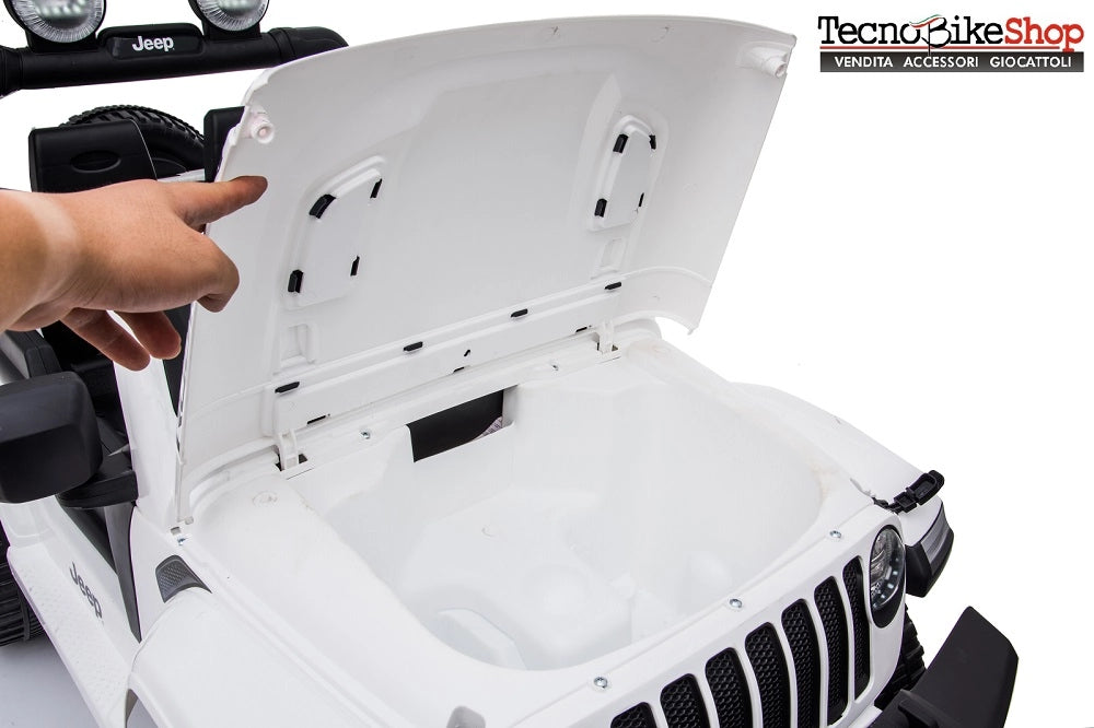 Auto Macchina Elettrica per Bambini JEEP FIAT Wrangler RUBICON 12V 2 Posti  con Mp3 - Sedile in Pelle - Bianco