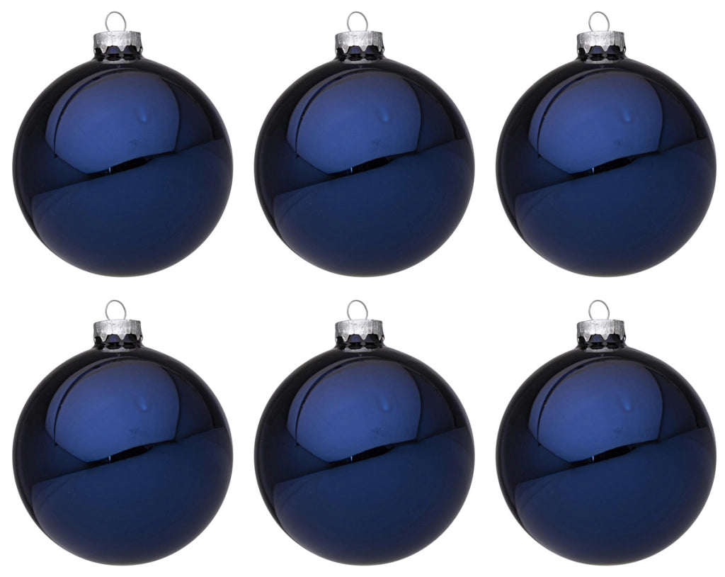 Palline di Natale in Vetro Blu Lucido Addobbi Decorazioni Natalizie Albero Diametro: 80 mm