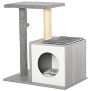 EasyComfort Albero Tiragraffi Multilivello per Gatti e Gattini con Cuccia e Colonna in Corda Sisal, Grigio, 59 x 39 x 62cm