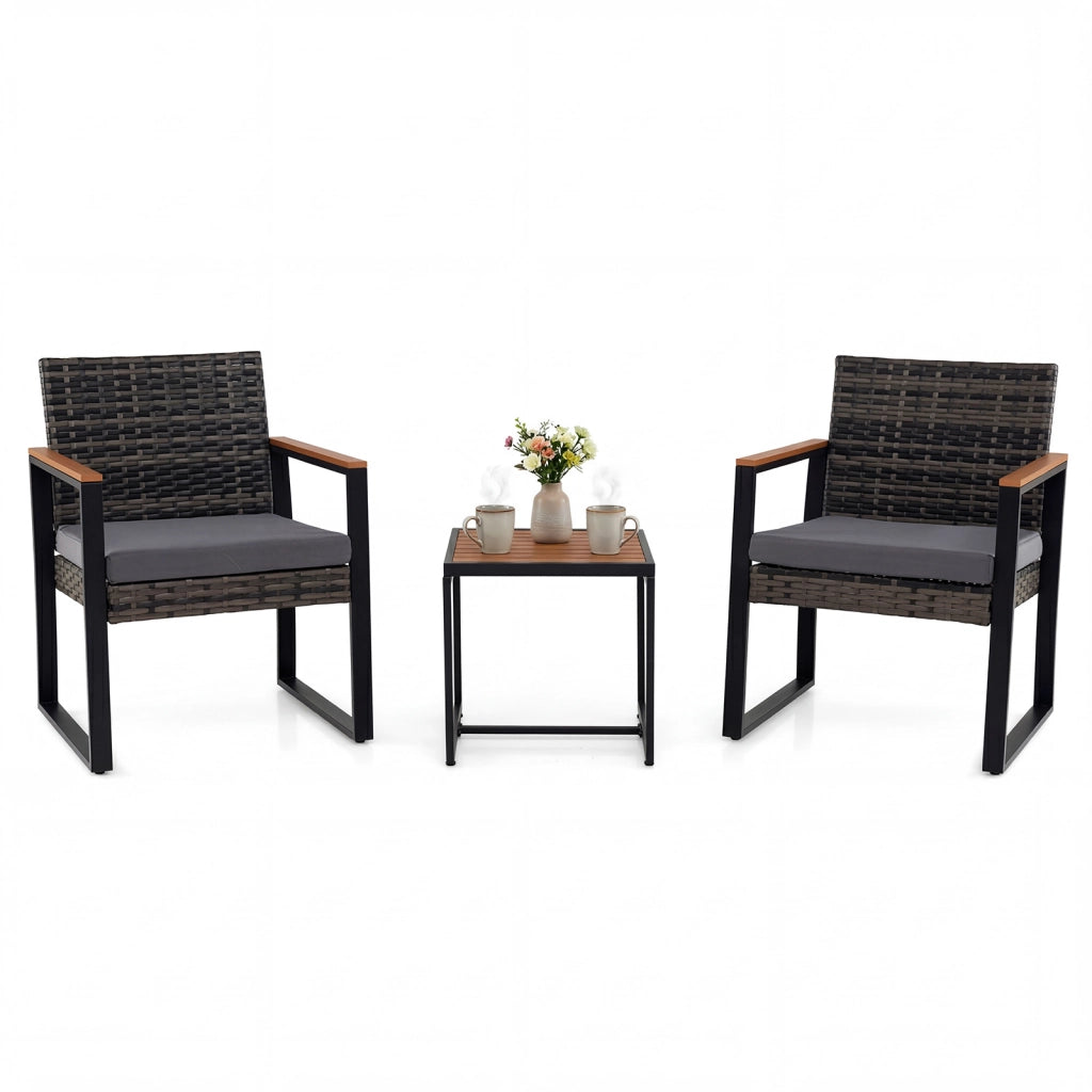 Salottino da esterno in rattan 3 pz con cuscino imbottito, Set mobili da giardino per balcone Grigio