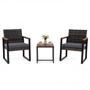 Salottino da esterno in rattan 3 pz con cuscino imbottito, Set mobili da giardino per balcone Grigio