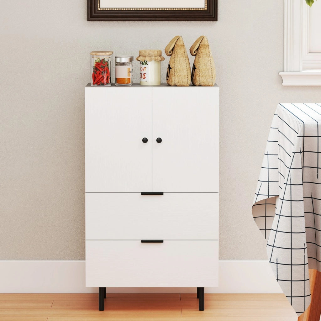 Credenza buffet-Armadio da cucina con cassetti e mobile contenitore, Stazione bar da pavimento con gambe in metallo Bianco