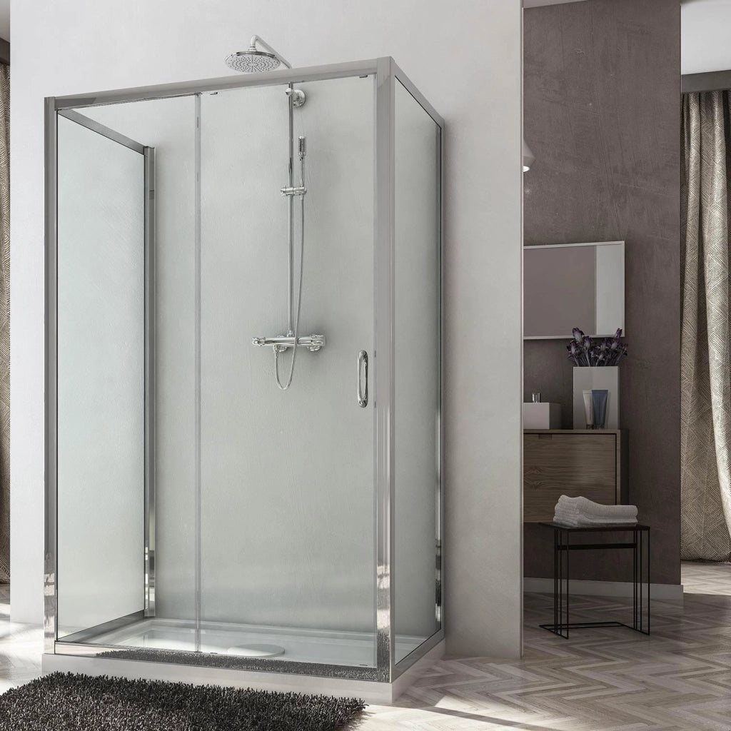 Box Doccia 3 Lati 70x100x70 cm 1 anta Scorrevole in Cristallo trasparente 6mm H185 Fosterberg Kolding Trio
