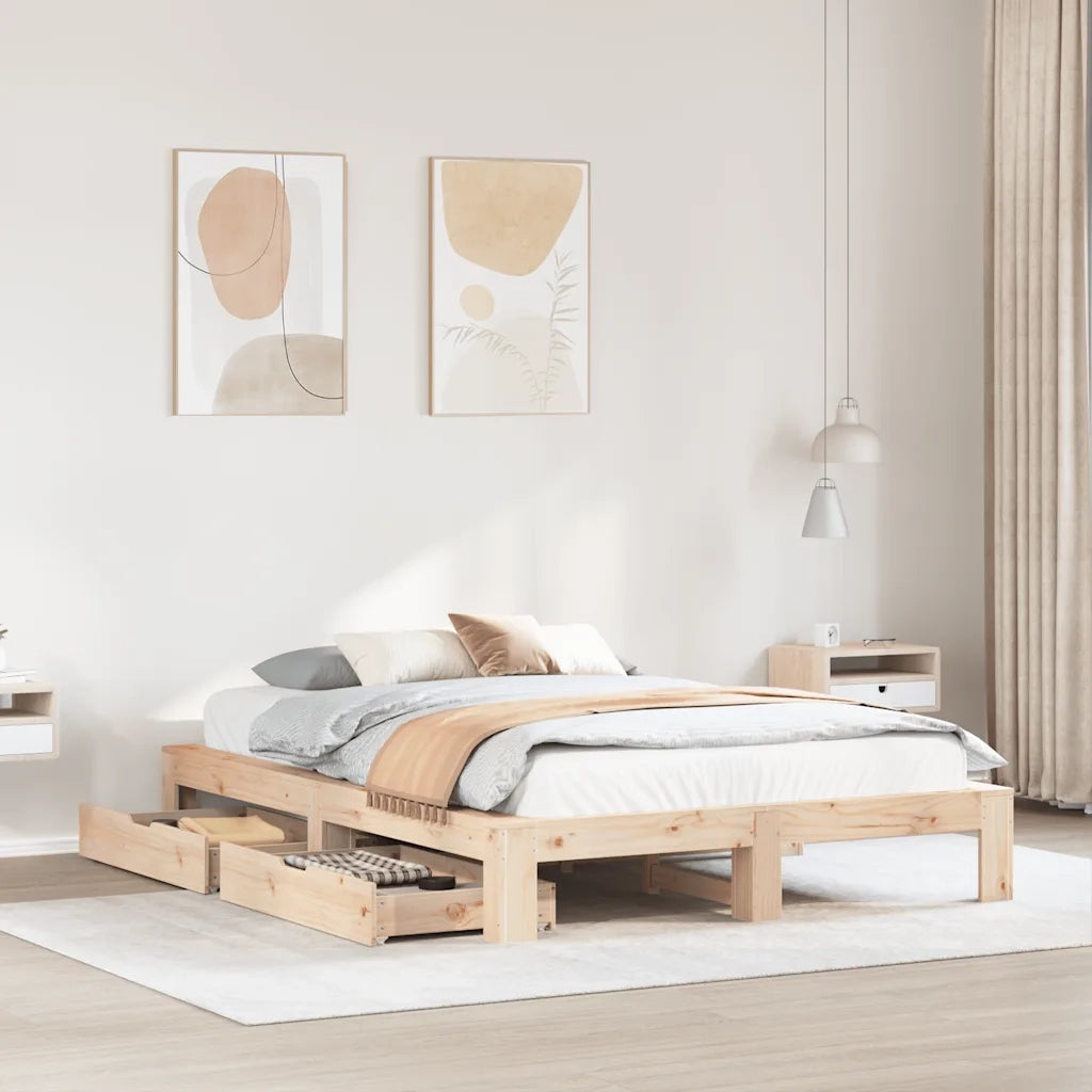 Letto senza Materasso-Struttura Letto 140x190 cm in Legno Massello di Pino 527209