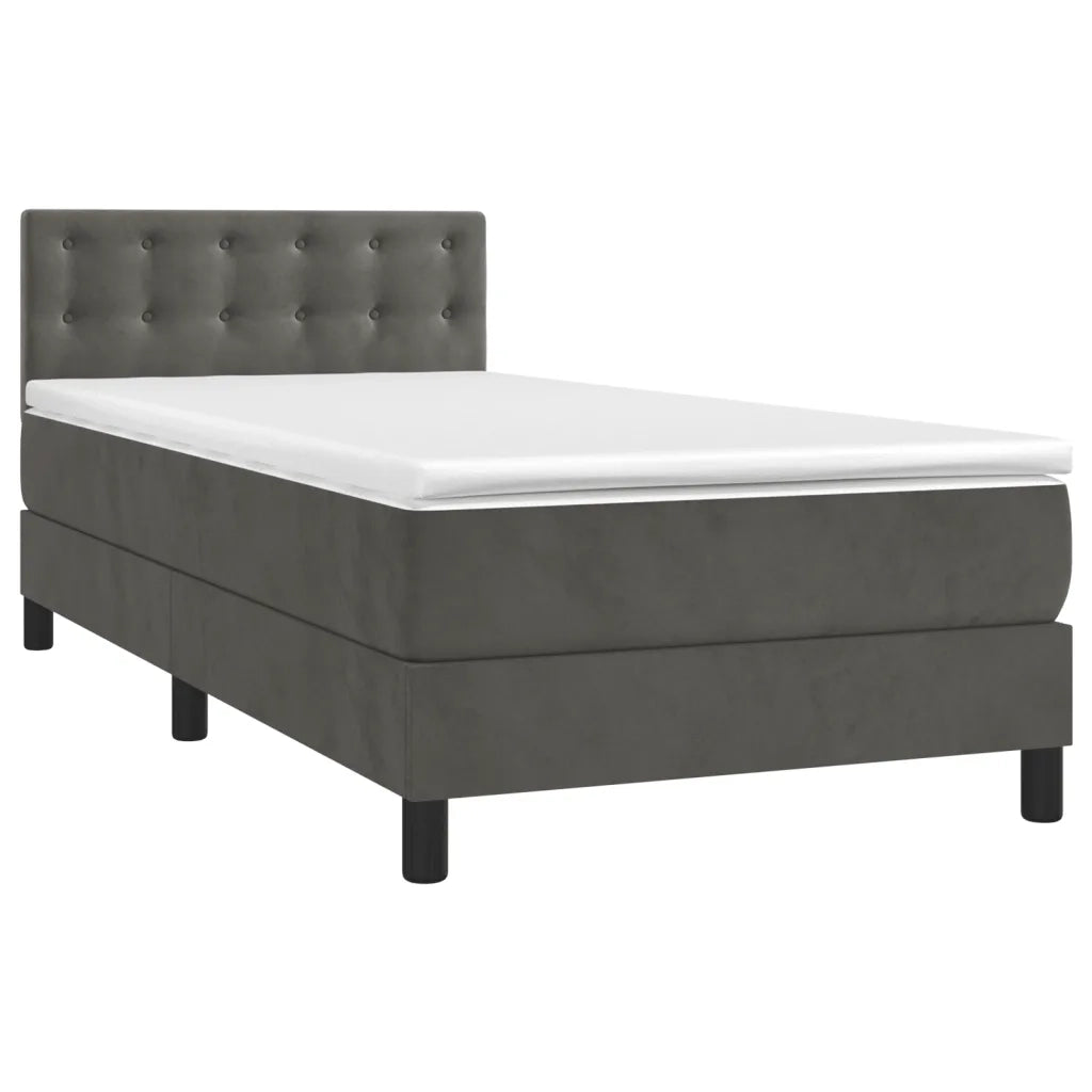 Letto a Molle con Materasso e LED-Struttura Letto con Materasso Grigio Scuro 80x200cm Velluto 346861
