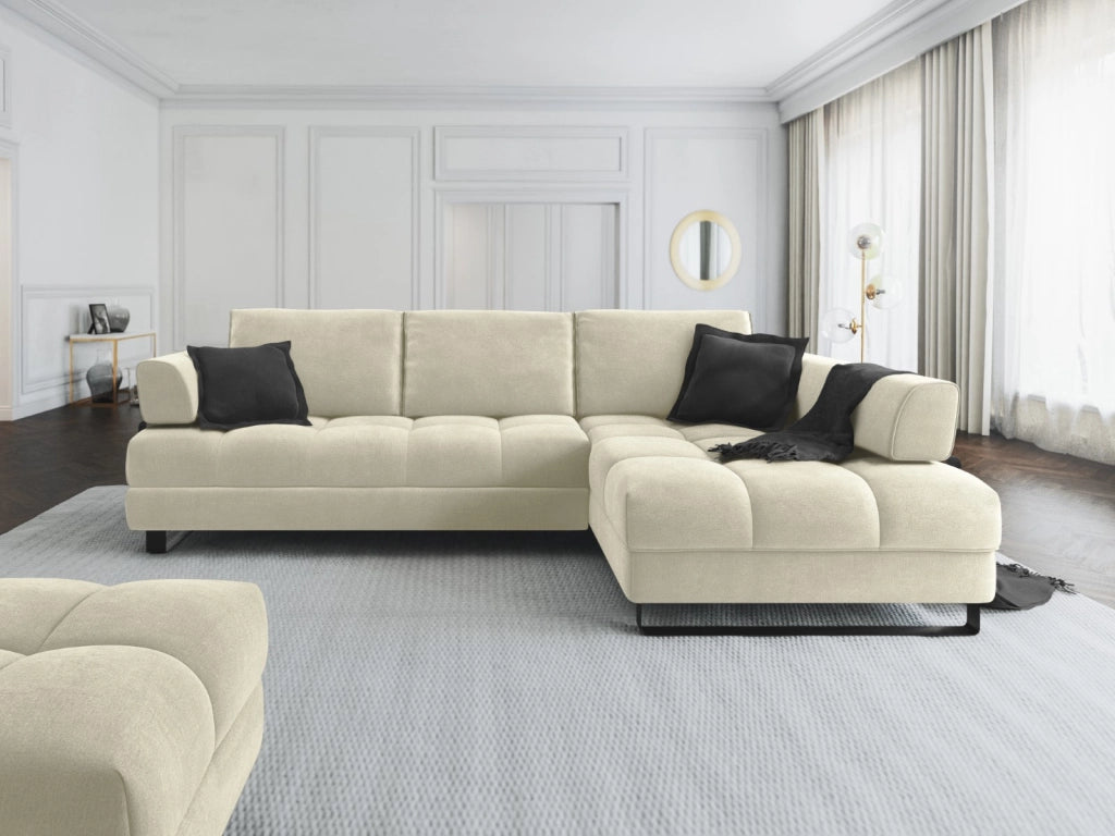 Cosmopolitan Design - Divano convertibile angolare destro con contenitore "Clinton" 5 posti in velluto beige chiaro 