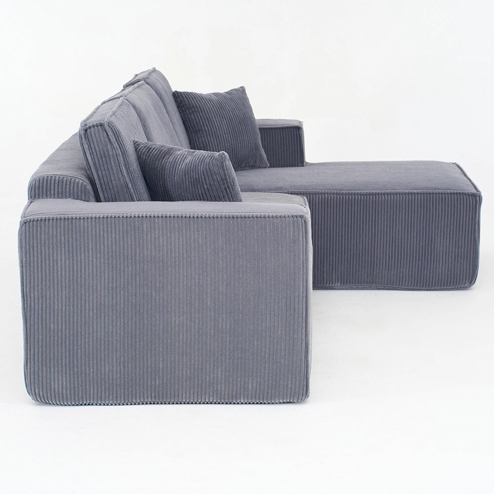 Divano angolare in velluto costato - Xylo - 2 posti + chaise longue, schiuma ad alta densit¨¤, grigio