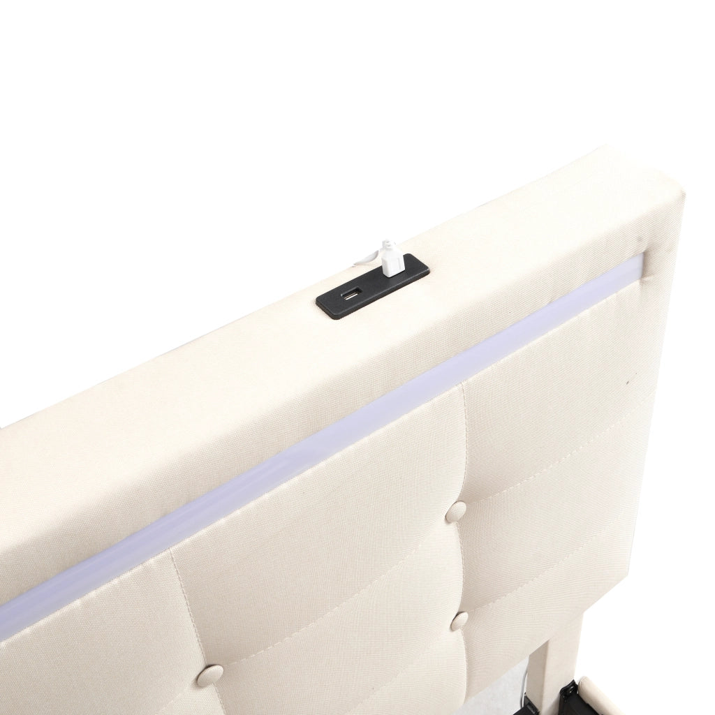 DESMIU Letto contenitore 140 × 200 cm 2 posti con 4 cassetti, USB, LED regolabile e vano, senza materasso, beige