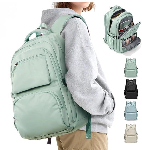 Borsa da Scuola Grande per Ragazze, Zaino Leggero per Studentesse, Borsa da Ufficio con Molti Comparti, Borsa da Giorno 30L (Verde)