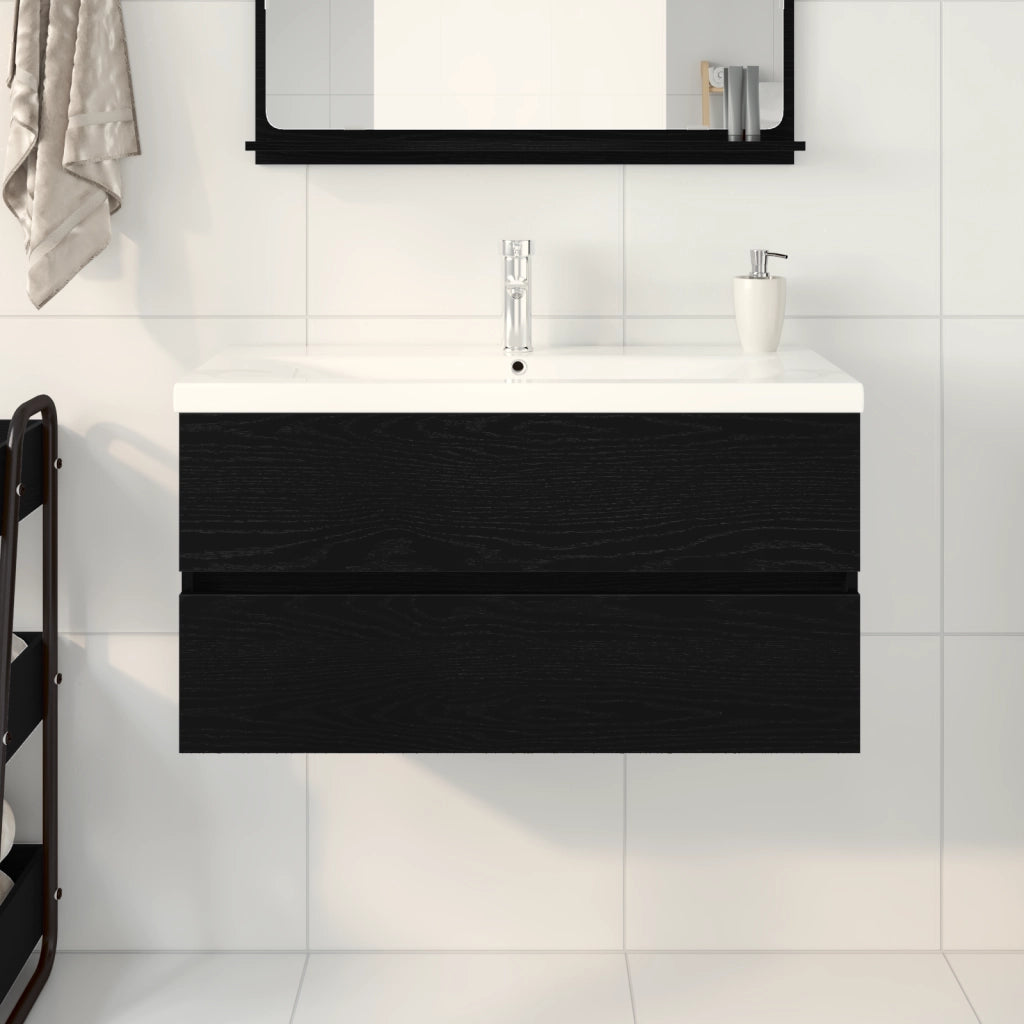Mobile lavabo  con lavabo incorporato in rovere nero legno ingegnerizzato