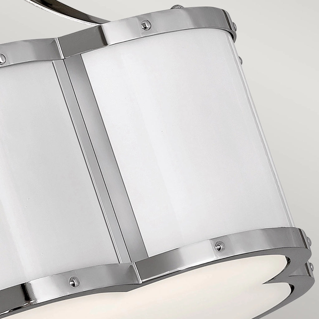 Lampada A Soffitto Contemporanea Chance Acciaio Nichel Lucido Vetro Bianco 2 Luci E27
