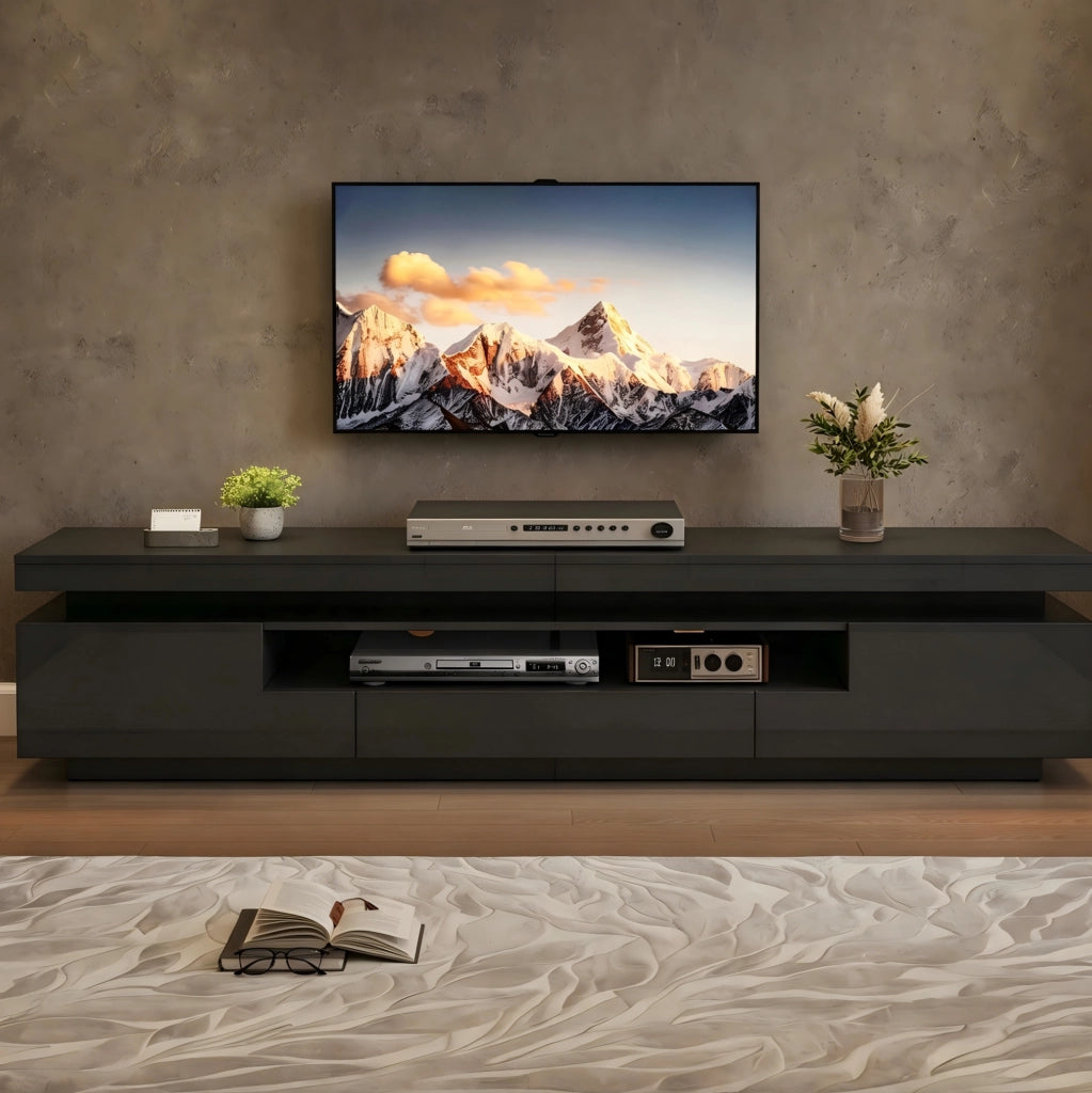 Mobile per televisore con LED, 2 vani laterali e 1 cassetto