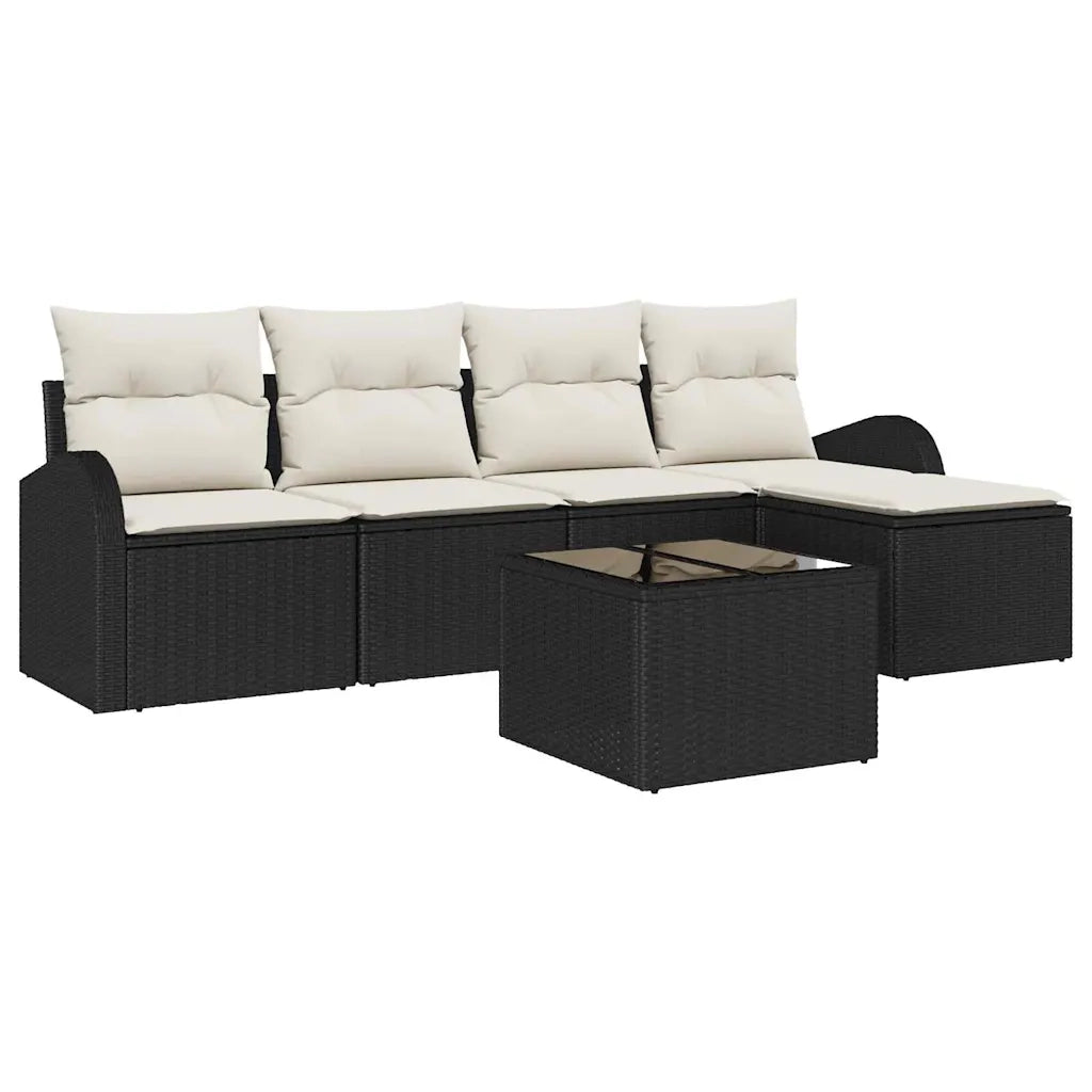 Set Divano da Giardino con cuscino 6 pcs Nero Poly Rattan
