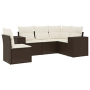 Set Divano da Giardino 5 pz | Set Salotto da Giardino con Cuscini Marrone in Polyrattan