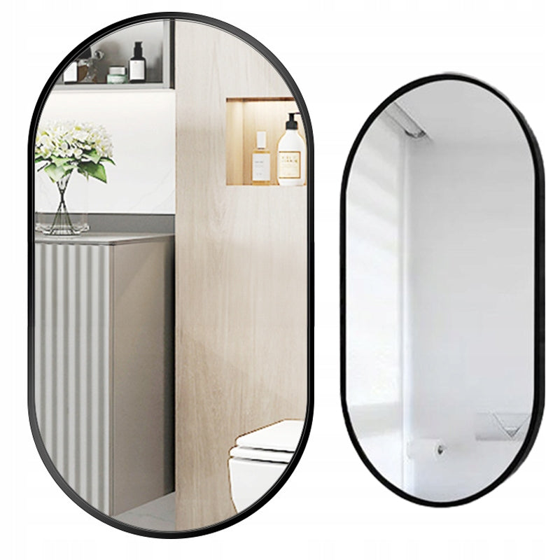 Grande specchio ovale da bagno, soggiorno, camera da letto, nero, industriale, 100x50 cm