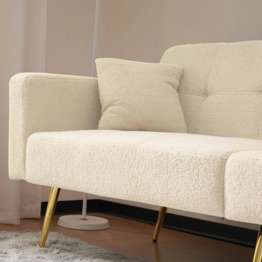 DIVANO LETTO reclinabile 175x64x72 cm Sherpa beige con tasche laterali