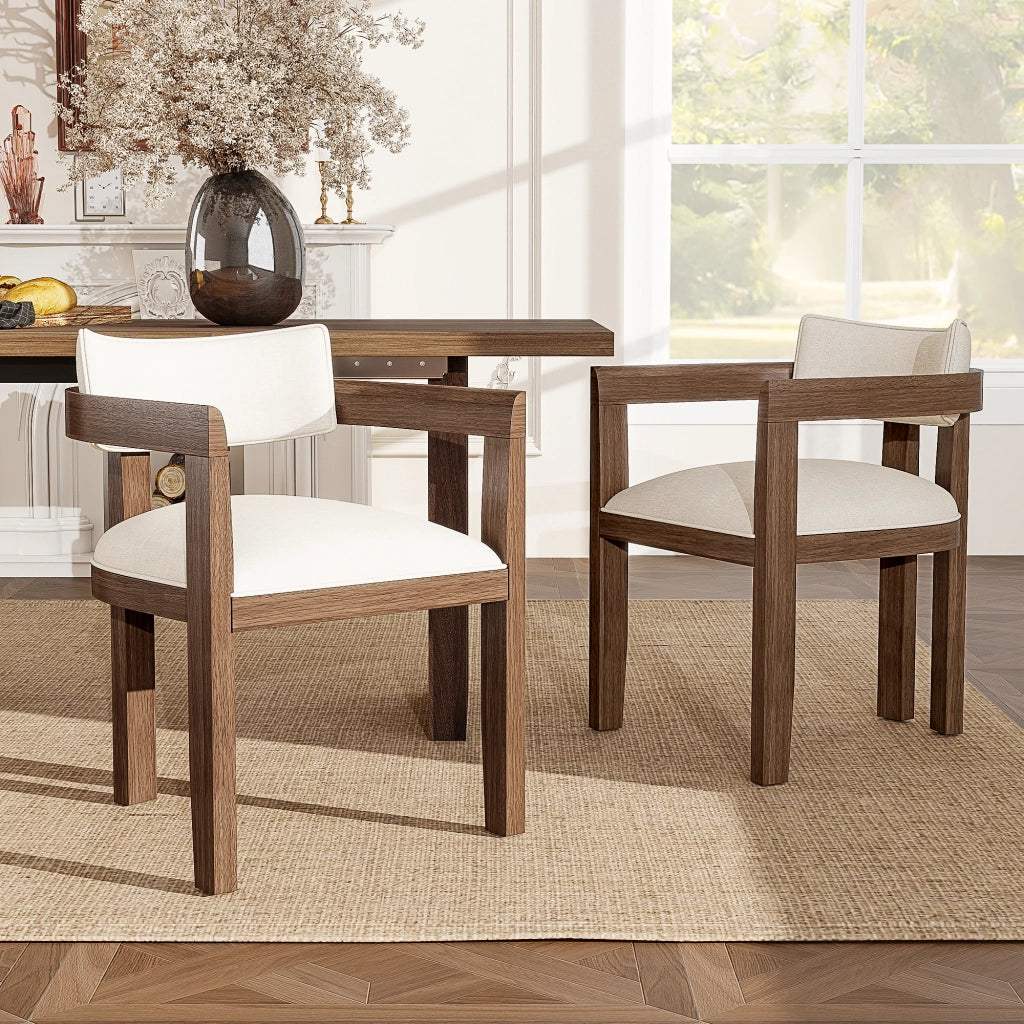 Sedie da Pranzo in Legno Massello ¨C Xylo ¨C Tessuto Lino, Stile Moderno, Noce, Set 4 Pezzi