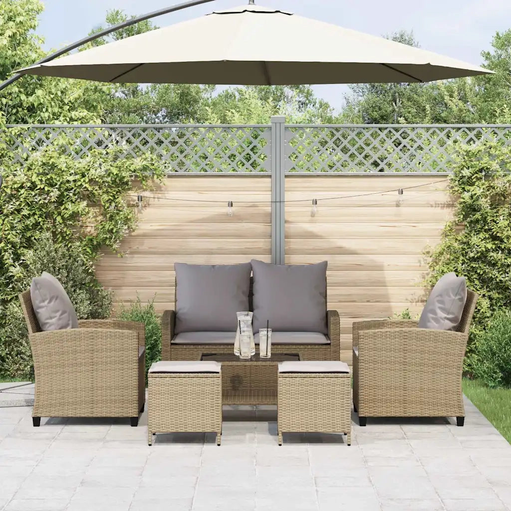 Set Divano da Giardino 6 pz con Cuscini Beige in Polyrattan