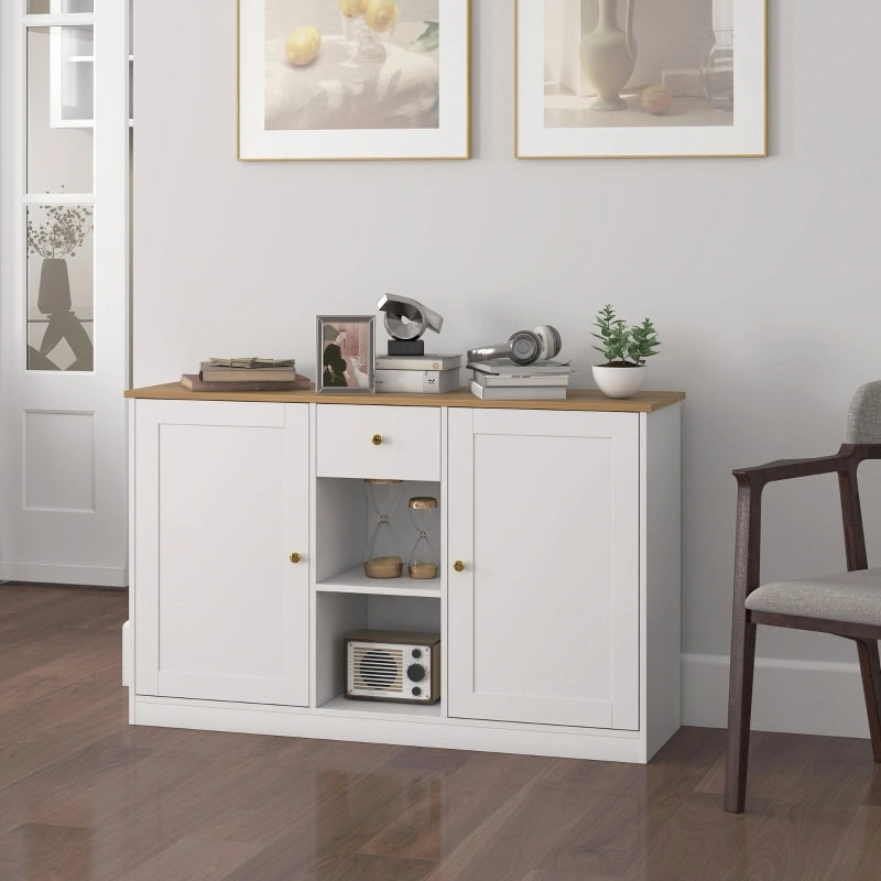 Credenza bianca con cassetto, 2 ante e 2 vani aperti, 120 x 35 x 75,2 cm
