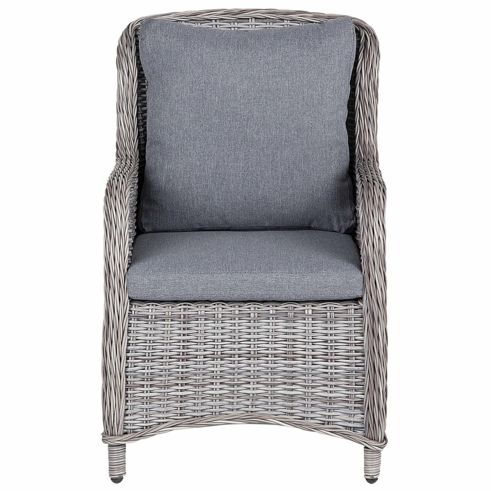 Set da pranzo da giardino Tavolo da 6 posti in rattan sintetico grigio e 6 sedie con cuscini grigi
