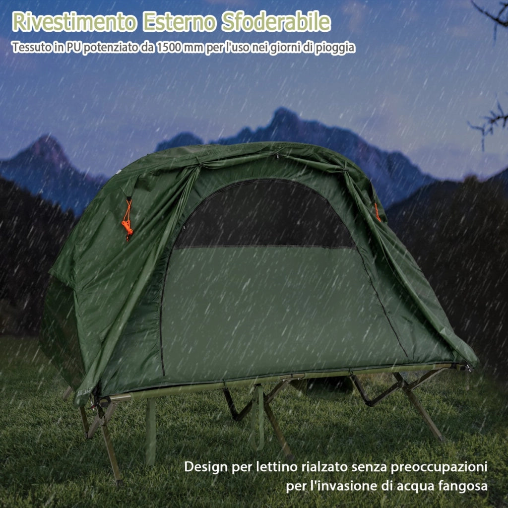 Tenda da campeggio per 2 persone con copertura esterna impermeabile, Tenda da campeggio 4 in 1 con lettino Verde-Tende