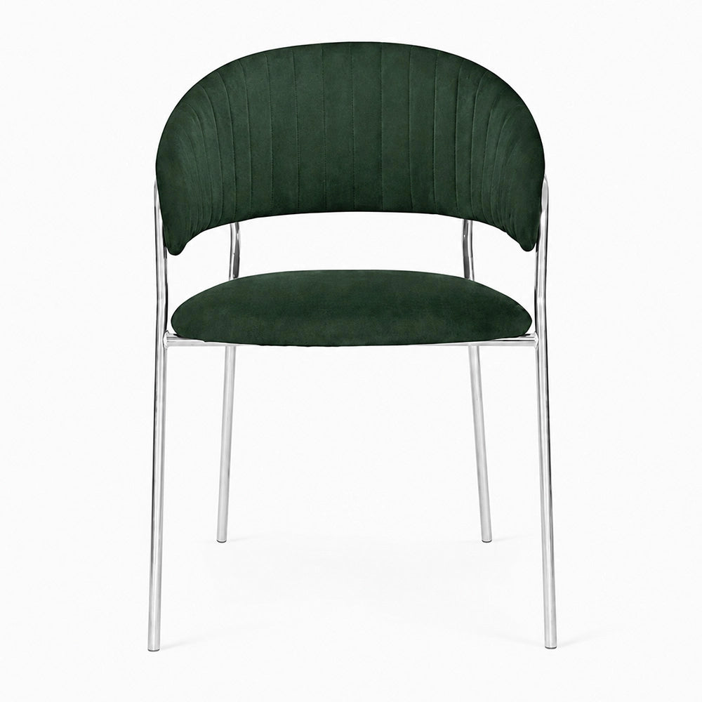 Sedie da pranzo set da 2 Aurelia in velluto verde con gambe in ferro cromato