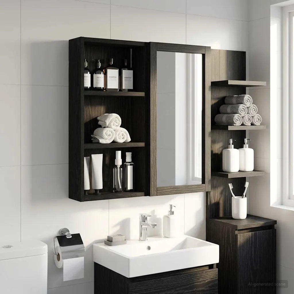 Armadio da bagno a muro Rovere Nero 30 x 10 x 60,5 cm