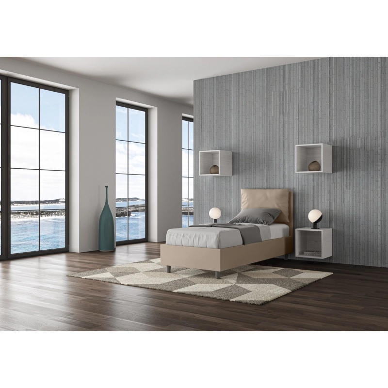 Letto imbottito Singolo 80x210 cm Antea - Similpelle,Tortora,Con rete