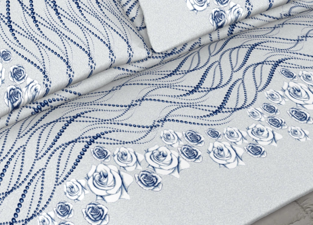 Completo Lenzuola Letto In 100% Cotone Made In Italy Disegni Assortiti C.N - Piazza E Mezza - Ginevra Azzurro