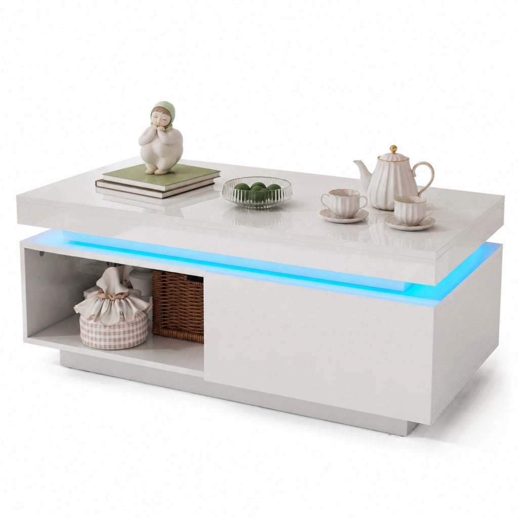 Set mobile TV e tavolino da caff猫 con LED; 181 cm e 100x50x40;3 cm; bianco
