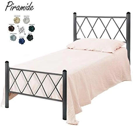 Qualydorm Letto in Ferro Battuto Moderno Singolo PIRAMIDE - Made in Italy Vari colori da cm 80x190 Artigianale Grigio