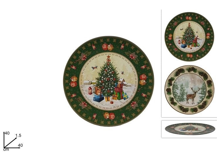 1 Pezzo Sottopiatto Natalizio Natale in Plastica 40 cm Vari Decori