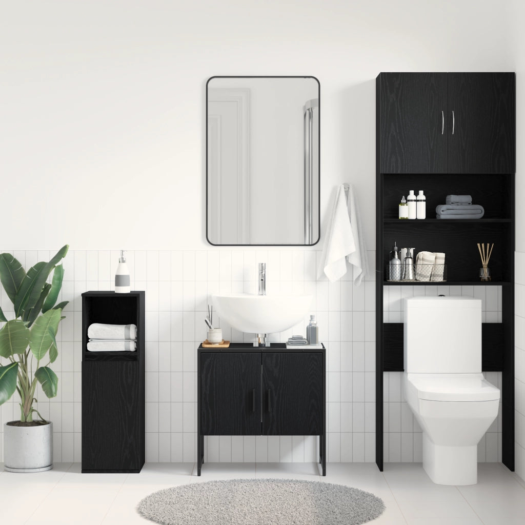 Mobiletto da Lavandino Rovere Nero 60x33x60 cm Legno Ingegnerizzato
