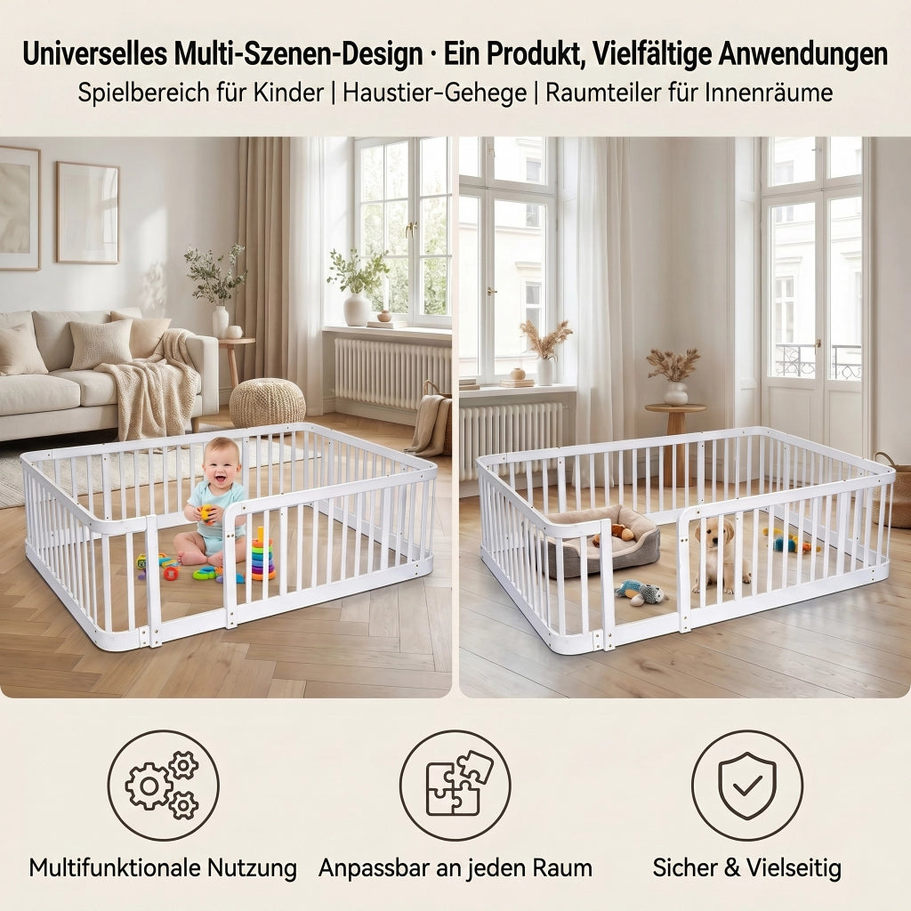 Recinto modulare per bambini 140 × 200 cm con pannelli, bordi arrotondati, senza materasso, bianco