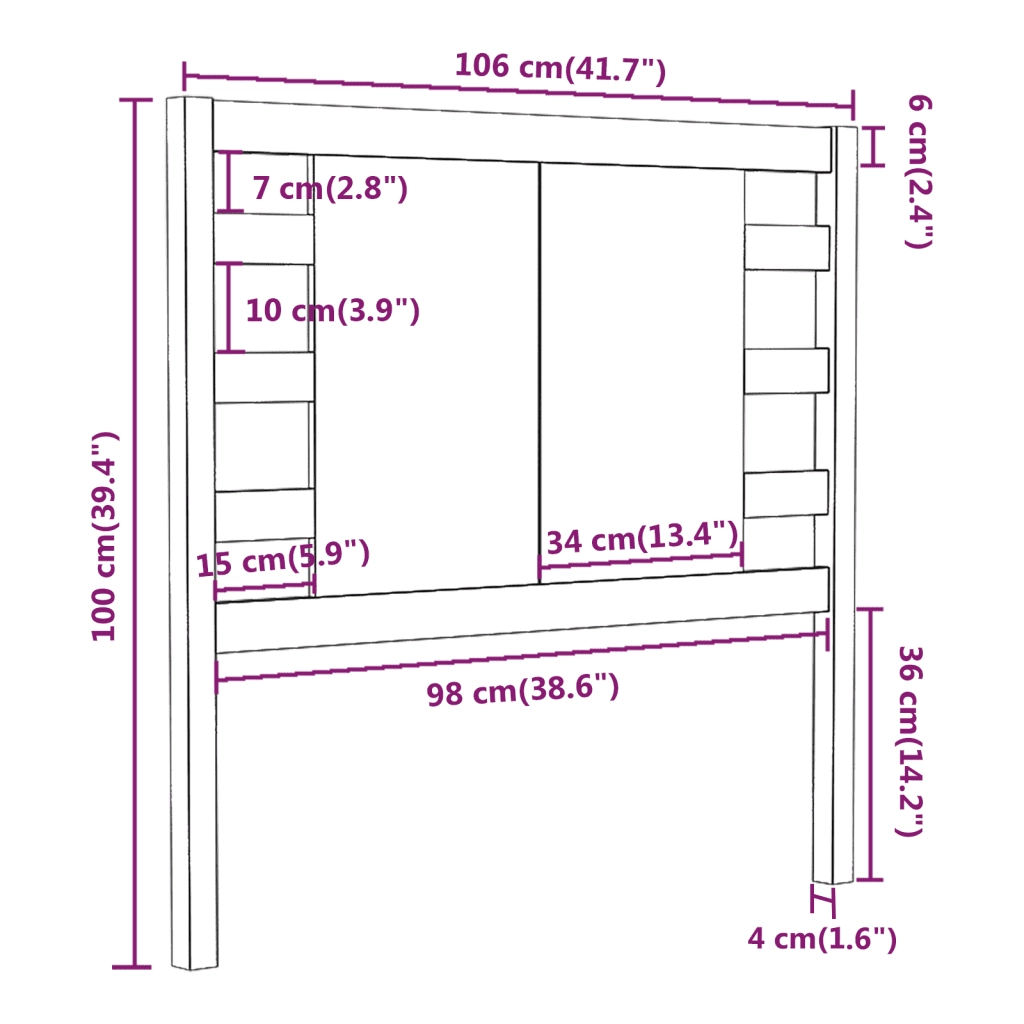 Testiera per Letto Grigia 106x4x100cm in Legno Massello di Pino 818757