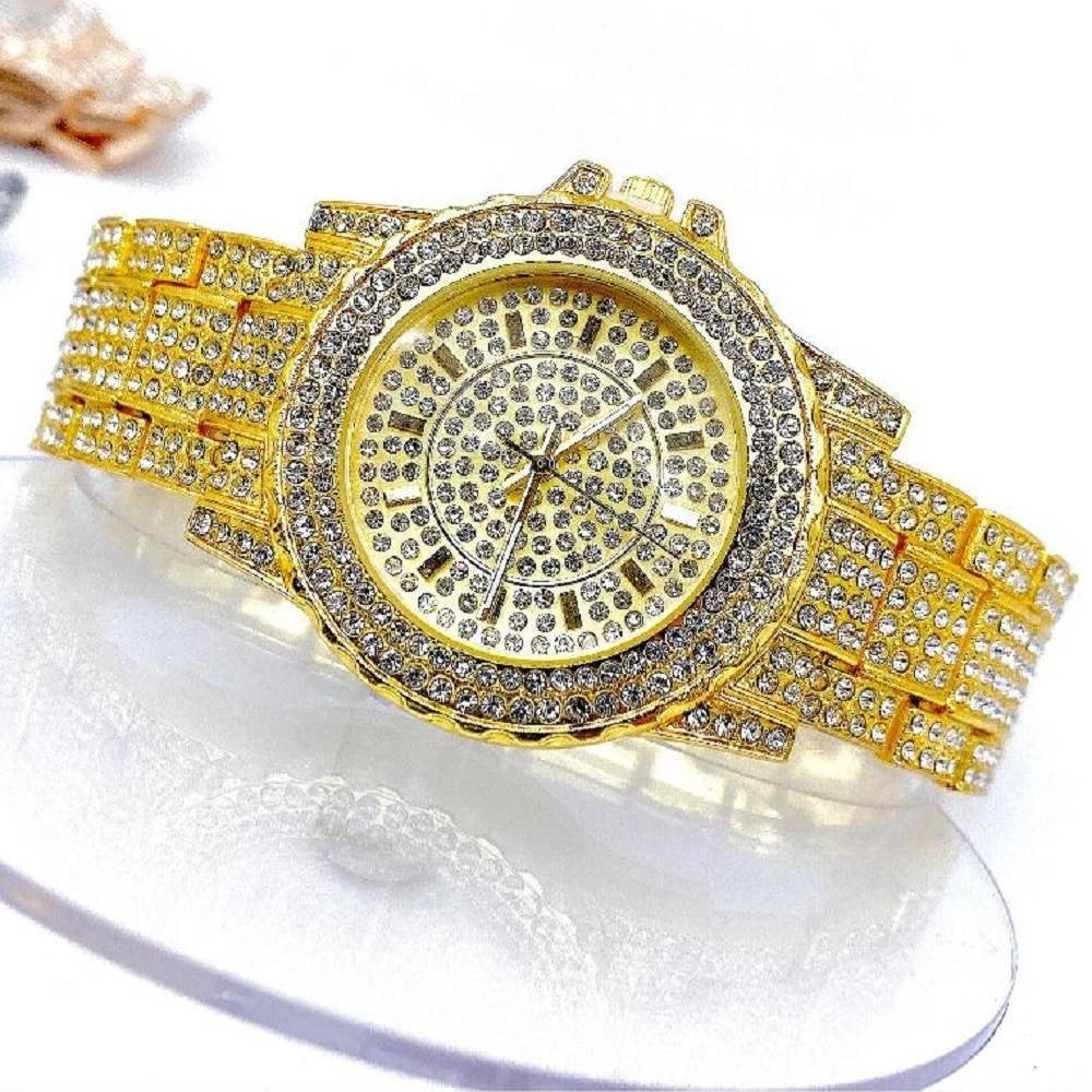 Trade Shop - Orologio Da Polso Zcc Donna Analogico Quarzo Acciaio Moda Brillantinato Dorato -