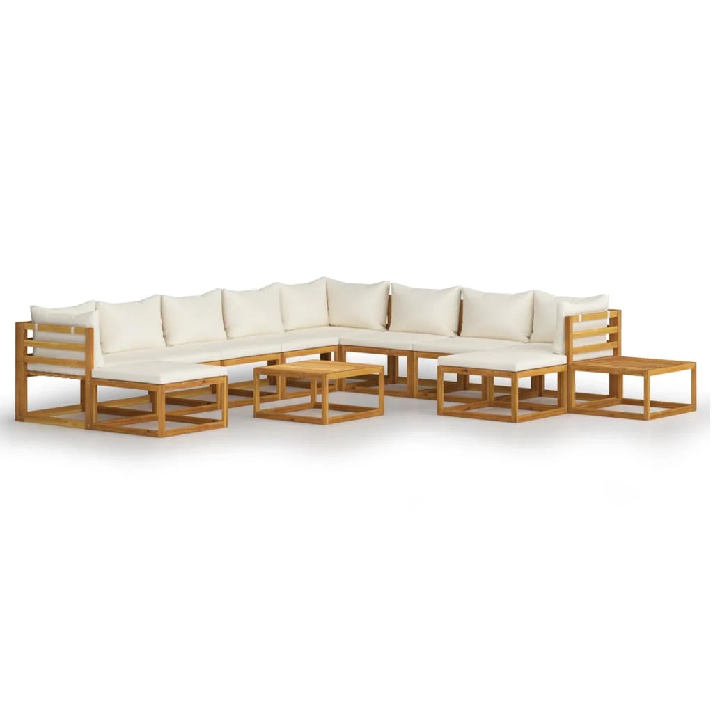 Mobili da giardino mobili da esterno Set di mobili da 12 pezzi con cuscino color crema in legno massello di acacia 02_0015530