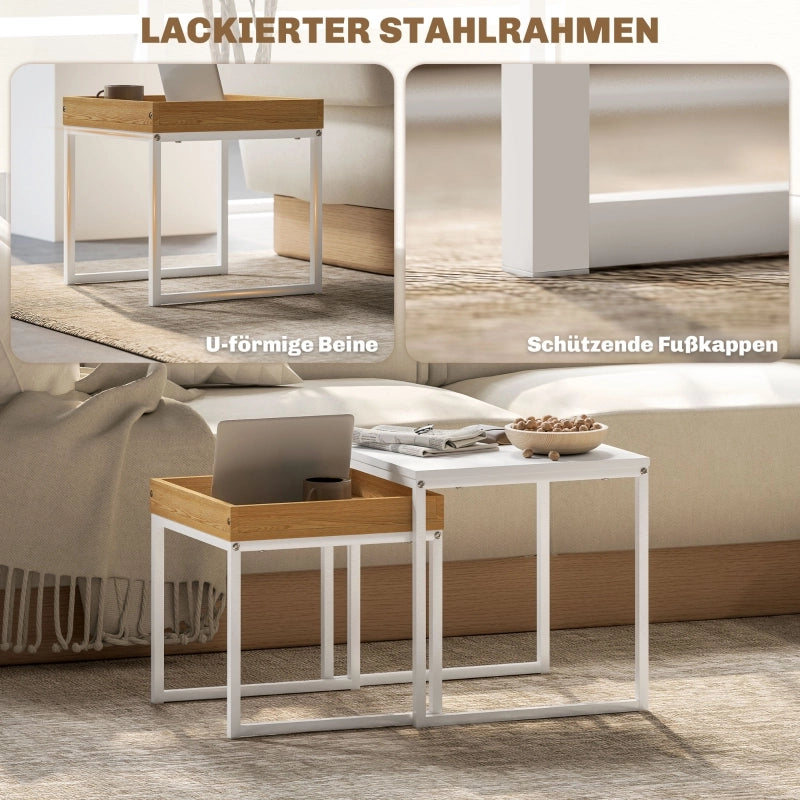 Tavolo da pranzo - set 2 tavolini moderni - quadrati - MDF+metallo - bianco - per spazi piccoli