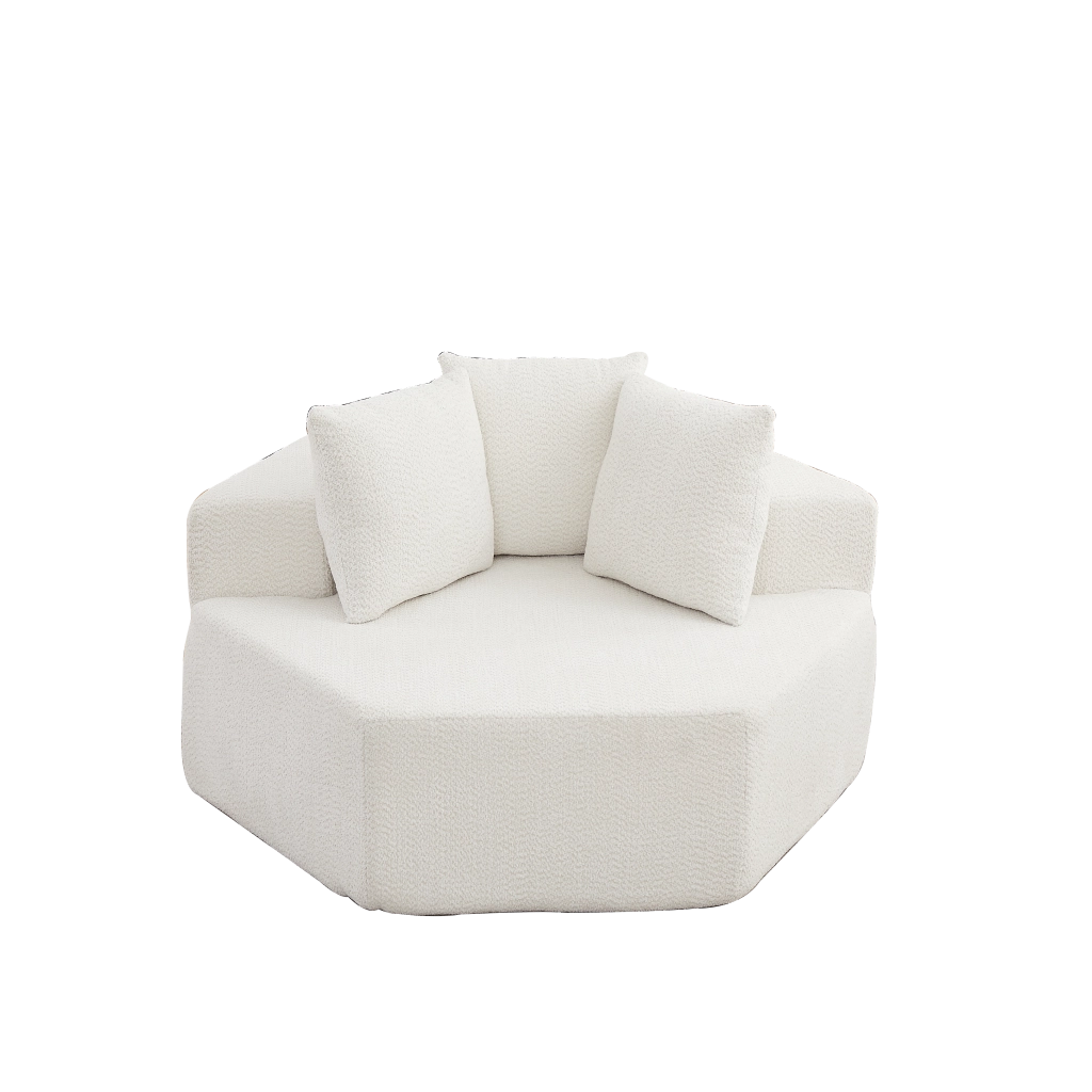 Poltrona modulare esagonale chaise longue con cuscini e design componibile per soggiorno in chenille beige