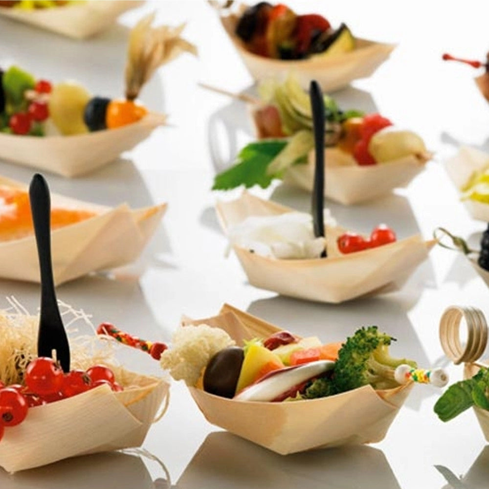 Trade Shop - Set 12 Barchette Finger Food In Fibra Di Pioppo Catering Aperitivo 12,5 X 7 Cm -