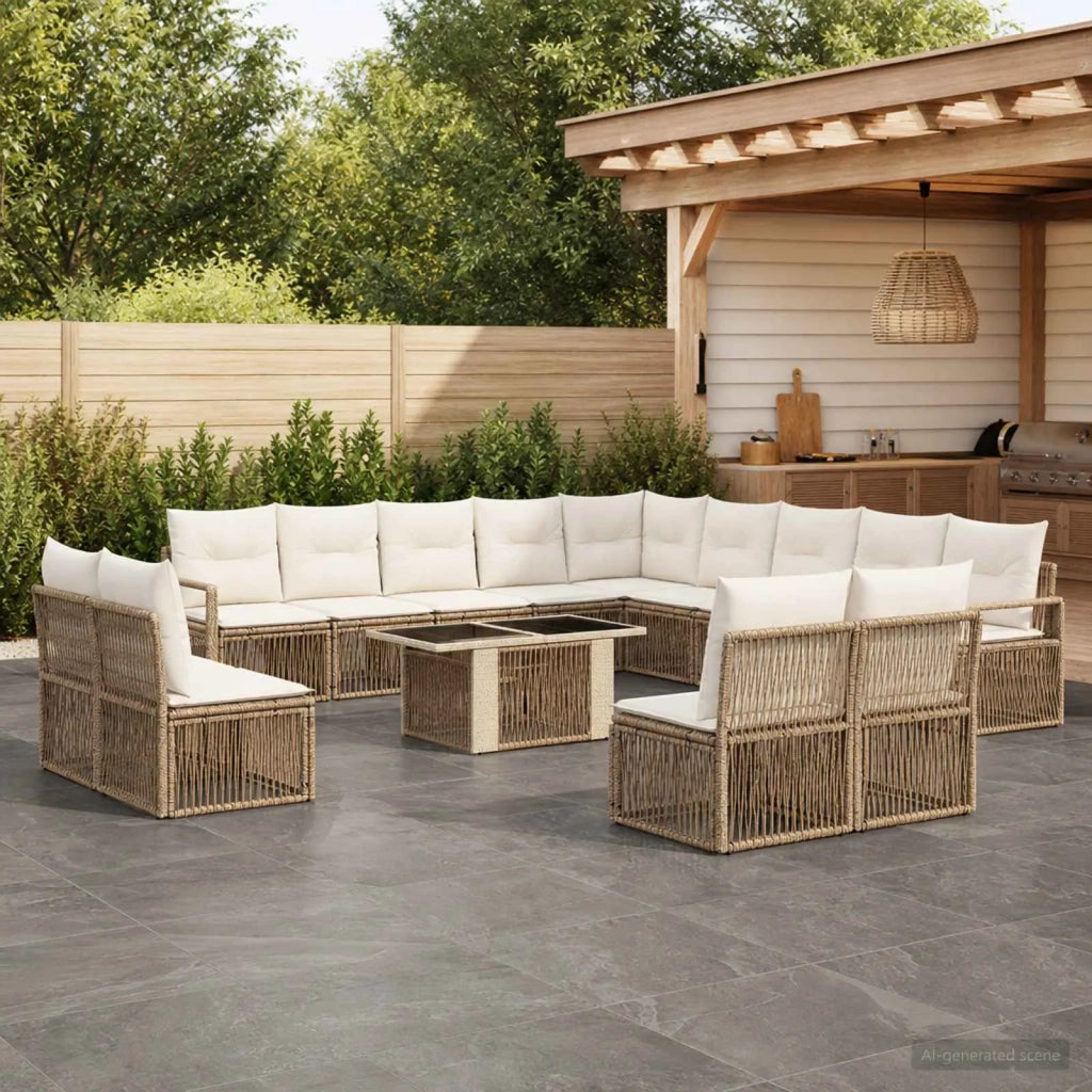 Set Divano da Giardino 14 pz Beige e Bianco Crema polyrattan 3437175