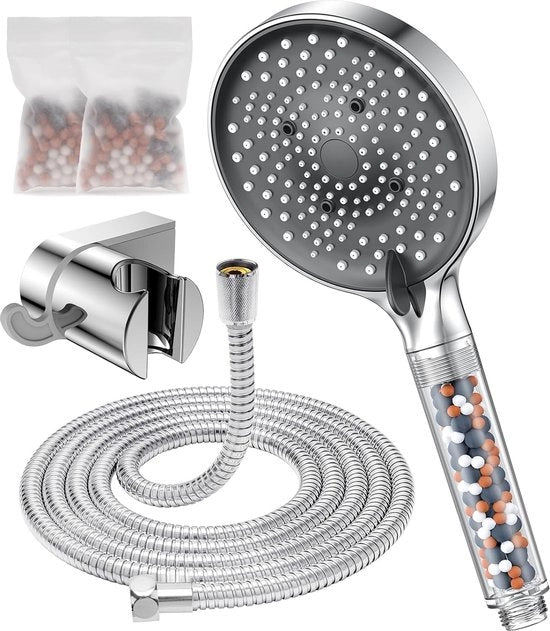 Douchekop con 1,6 m tubo e supporto, douchekop idroeconomico con 6 tipi di getto, douchekop con filtro (diametro 130 mm), Douchekop economico con funzione anticalcare, 8 l/min.