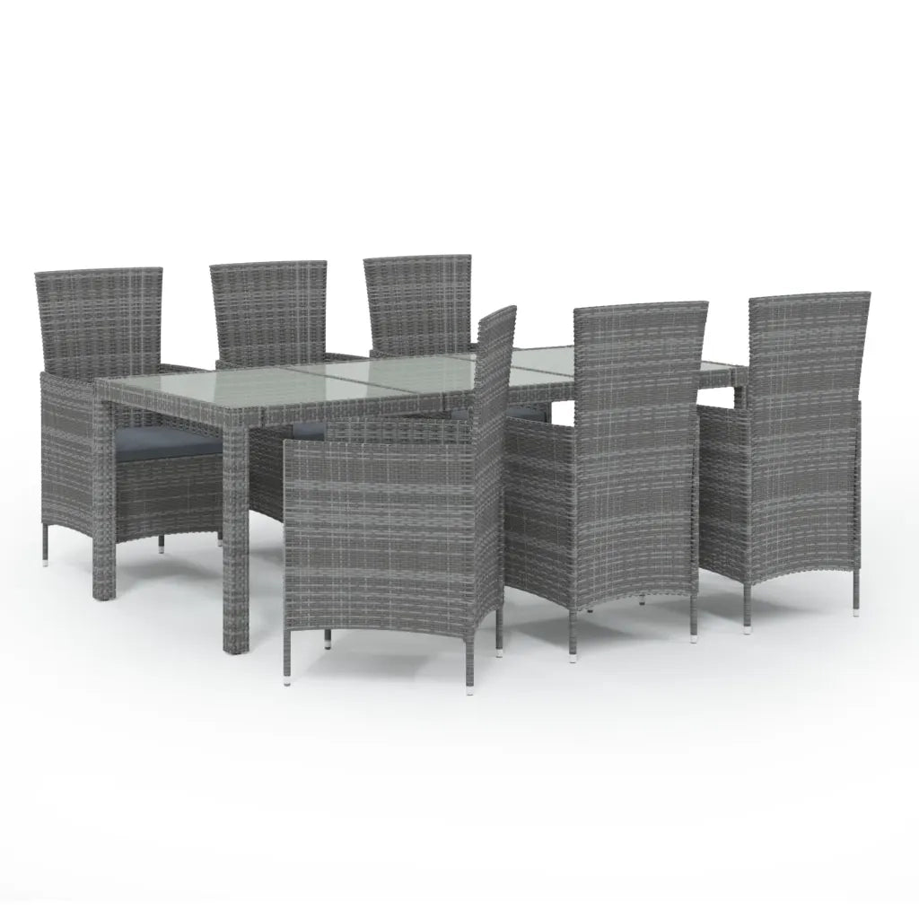 Set da Pranzo per Esterni 7 pz con Cuscini in Polyrattan Grigio 3094877